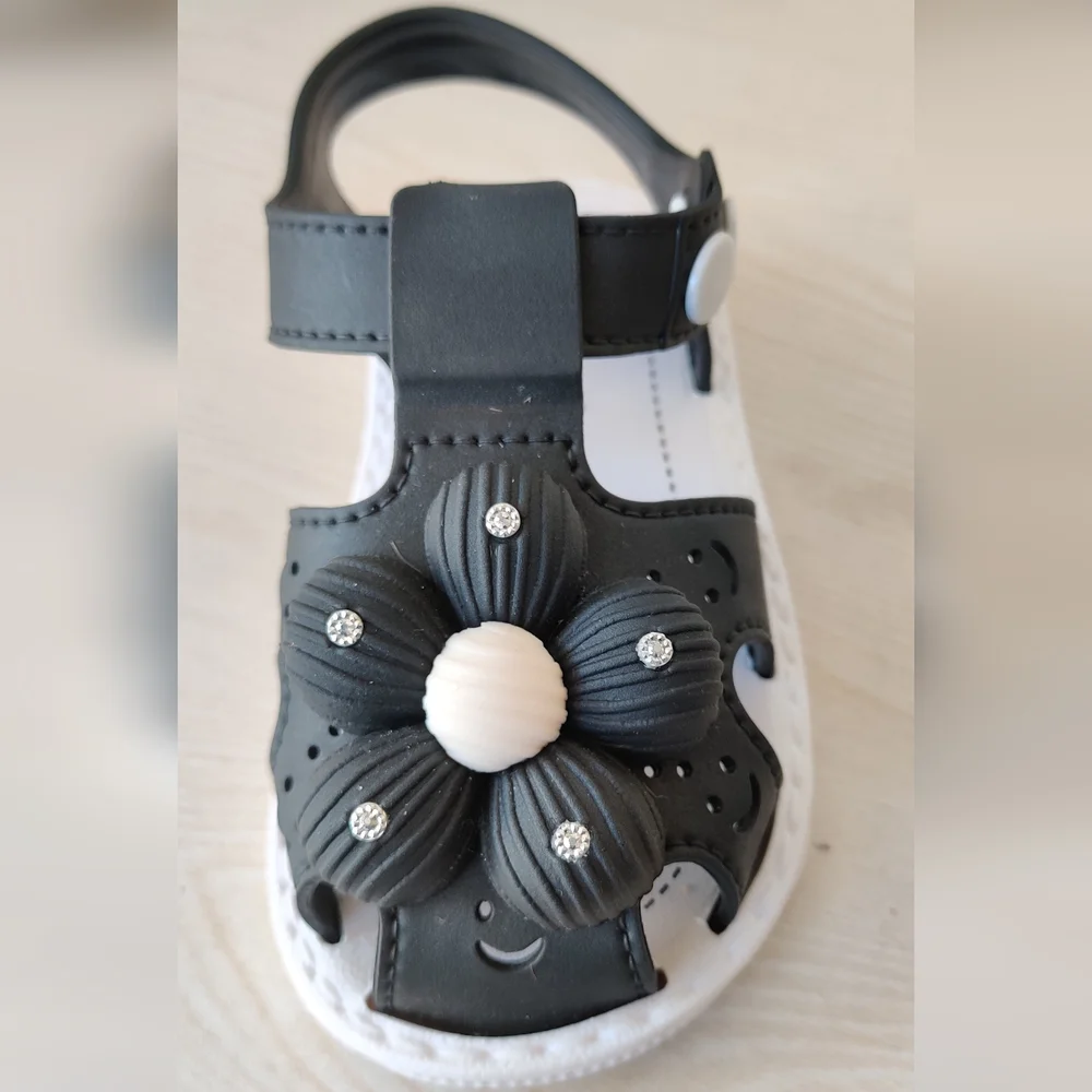 Baby Girls 3d Flower Black Closed Toe Ankle Strap Sandals Toddler 8.5